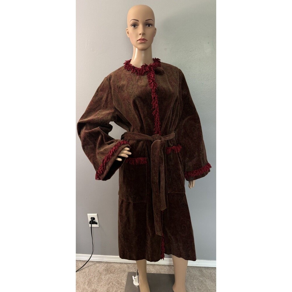 Vintage Brown Paisley Velvet Robe Red Fringe Unbranded One-size Smokers Jacket